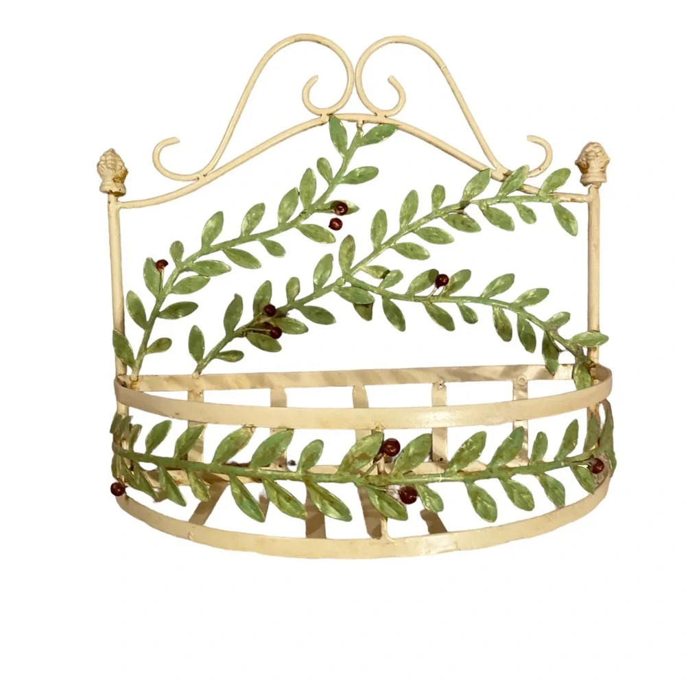 French Country Shabby Chic Metal Wall Shelf Basket